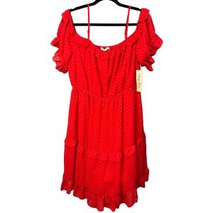 Bright Red Ruffle Off-Shoulder Mini Dress with Spaghetti Straps